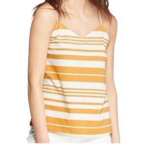 Universal Thread Yellow White Striped Criss Cross Back Tank Top